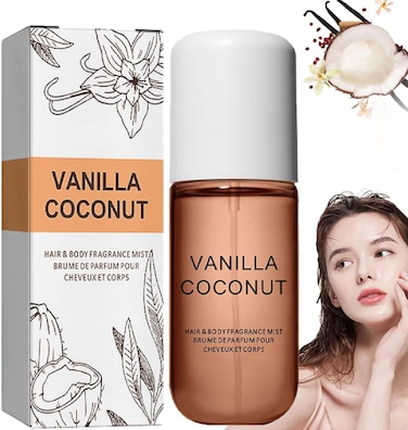 Koec Vanilla Coconut Perfume, Coconut Vanilla Perfume, Body Mist Travel Size, Body &amp; Hair Fragrance Mist, 50 Ml Travel Size Long Lasting Perfume Spray (vanilla cocount)