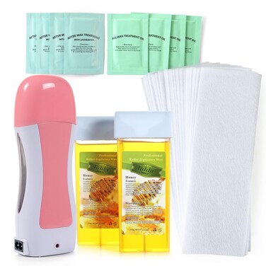 Roller Waxing Kit Roll on Wax Kit Wax Heater Depilatory Wax Roller Kit for Hair Removal for Women Men Sensitive Skin At Home Wax Machine