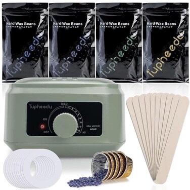 Waxing Warmer for Hair Removal - Painless Stripless with 4 Bags Coarse Hair Wax Beans for Women and Men, Eyebrow, Armpit, Bikini Area