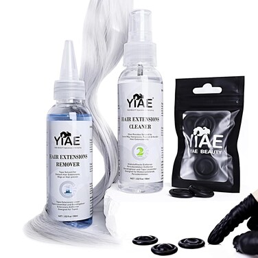 Tape in Extension Remover &amp; Adhesive Residue Cleaner Pro Kit, YIAE Extra Strong Lemon Oil Wig Tape and Adhesive Remover, Wig Glue Remover Tape in Remover Gentle on Skin (100+100 ml)