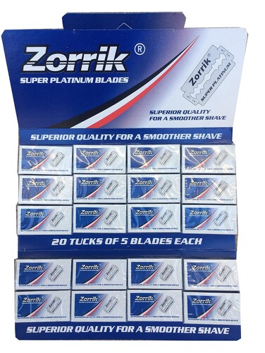 Zorrik Super Platinum Double Edge Safety Razor Blades, 100 blades (20x5)