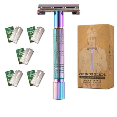 VIKINGS BLADE Safety Razor for Women + 5 Swedish Steel Blades. Quick Release Head, Double Edge. Smooth, Reusable, Recyclable (Model: Psyche)
