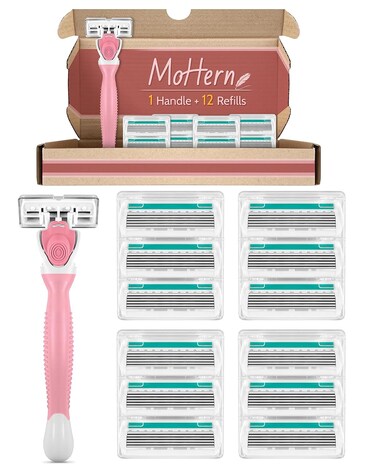 Razors for Women Sensitive Skin, 6 Blades Women&rsquo;s razors for Shaving Including 1 Travel Razors for Women with 12 Blade Refills， Pink