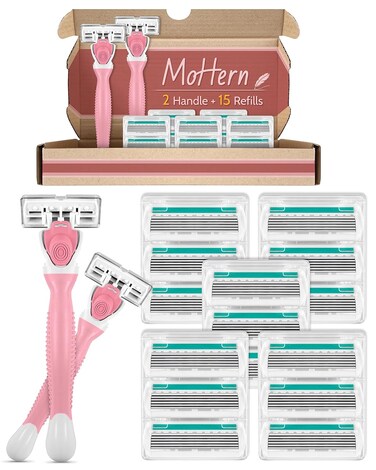 Razors for Women Sensitive Skin with 15 Blade Refills, 6 Blades Women&rsquo;s razors for Shaving Including 2 Travel Razors for Women with 15 Blade Refills,Green