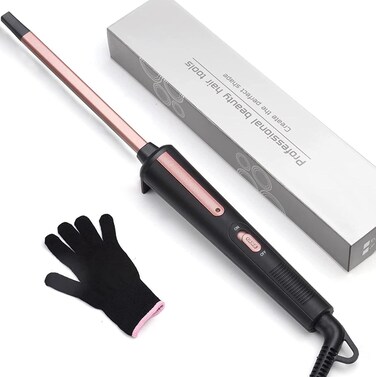 Thin Curling Iron, 3/8 Inch Small Curling Iron Wand for Short &amp; Long Hair, Square Tube Ceramic Small Barrel Curling Iron Rapid Heating for Tight Curls, Include Glove