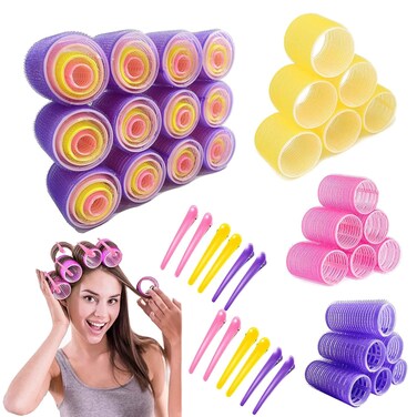 Jumbo Hair Rollers Set, 73pcs 4 Sizes with Clip &amp; Comb Self Grip Holding Hair Rollers Curlers for Long Medium Short Thick Fine Thin Hair Bangs Volume(12x Jumbo+12xLARGE+12x MEDIUM+12x SMALL+24x Clips)
