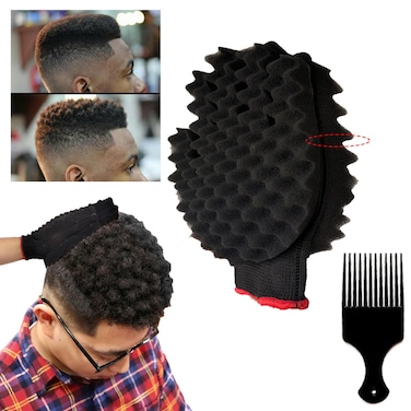 WULI PEACH Magic Curling Sponge Gloves Brush for Black Men's Natural Hair and Women's Curls (Double-Sided)