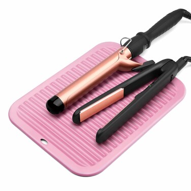 Large Silicone Heat Resistant Mat for Hair Tools, Heat Pad for Curling Iron, Iron Flat Appliances Hair Styling Tools, Portable Vanity Pad Accessories/Organizer (Pink)