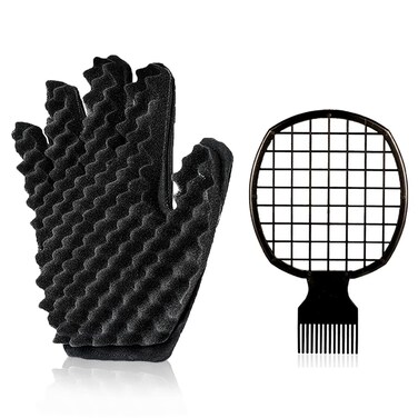 Curling Sponge Glove with Hair Twist Comb for Natural Curls - Men and Women