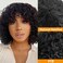 Short Curly Wig Human Hair Wigs with Bangs Glueless Curly Wig for Black Women Brazilian Virgin Human Hair Machine Made 150% Density None Lace Natural Black
