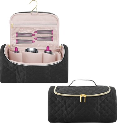 Linkidea Travel Carry Case Compatible with Dyson Airwrap Styler, Portable Hanging Hair Dryer Storage Case with Side Mesh Pockets, Hair Dryer Accessories Organizer (Black)
