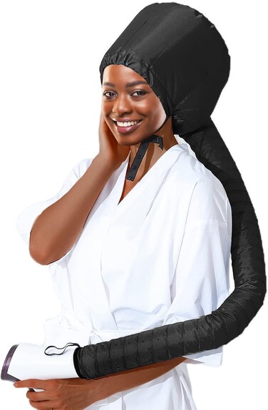 Bonnet Hood Hair Dryer Attachment - Hair Dryer Bonnet with Elastic Strap, Used for Hair Styling, Deep Conditioning and Hair Drying (Black)