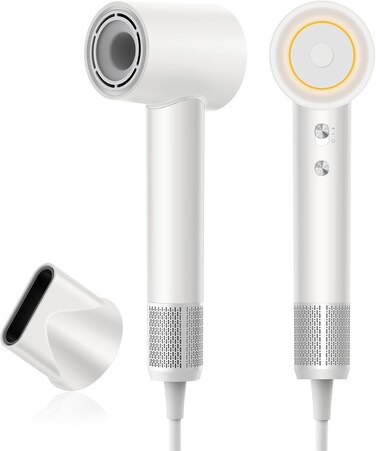 Hair Dryer, zhiyangfei Negative Ion Blow Dryer for Women Men, 110, 000 RPM Brushless Motor, 3 Heat Settings, 360&deg; Rotating Magnetic Nozzle, High-Speed Low Noise Hair Dryer for Home and Travel (White)