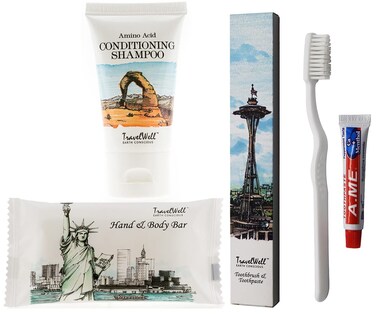 Travel Well Hotel Toiletries Amenities Travel Size Massage Cleaning Soaps In Bulk 1.0oz/28g,30ml Shampoo &amp; Conditioner 2 in 1,Boxed Toothbrush Toothpaste Individually Wrapped 30 Set