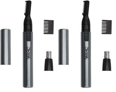 WAHL Micro Groomsman Battery Personal Trimmer for Hygienic Grooming with Rinseable, Interchangeable Heads for Eyebrows, Neckline, Nose, Ears, &amp; Other Detailing - 05640-600 (Pack of 2)