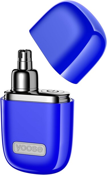 Alloy Nose Hair Trimmer, Portable Nose Hair Trimmer for Men Women, Rechargeable, Washable Nose Trimmer, Detachable Head, Easy to Clean, Travel Size, Dual Edged Blades, Painless Trimming, Blue
