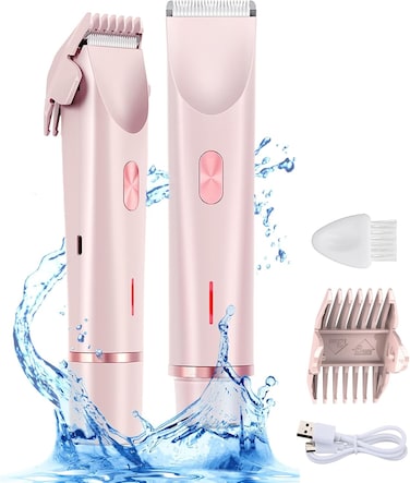 Bikini Trimmer for Women, 2 in 1 Dual-Head Electric Razors for Women Pubic Hair, Waterproof Wet/Dry Use Body Hair Trimmer Face Shaver, Rechargeable Hair Removal for Bikini Legs Face Underarm Arm