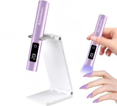 UV Light for Gel Nails, Mini UV Nail Lamp Hand held with Stand, Portable Small Nail Dryer Lamps for Gel Polish with 3 Timers, Rechargeable Cordless UV Light Nail for Fast Curing, Violet