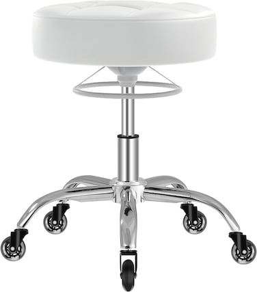Rolling Stool Heavy Duty 400lb: Super Soft Seat Cushion,360&deg; Swive,Height Adjustability,No Squeaky Noises,No Tip Over,New Upgraded Stool Salon Stool Chair, Tattoo Facial Massage Spa Medical (White)