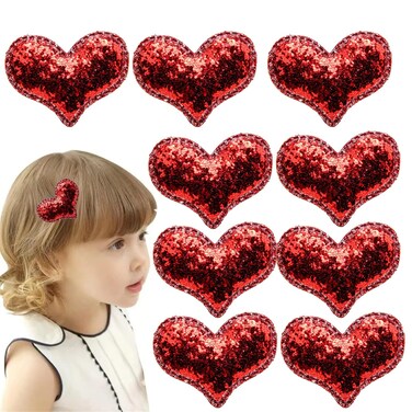 Valentines Day Glitter Heart Hair Clips for Girls Sequin Heart Hair Barrettes for Valentines Day Holidays, 9 PCS