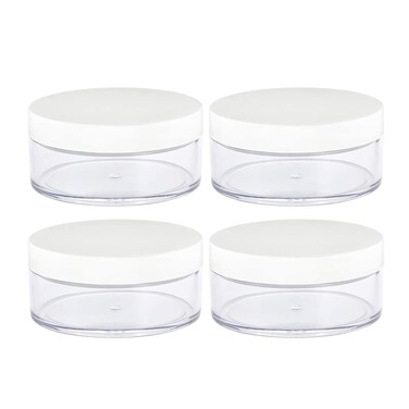 AKOAK Capacity 50 ml(1.69 oz) Empty Reusable Plastic Loose Powder Compact Container DIY Makeup Powder Case with Sifter and Lined Screw Lid,White Lid,Pack of 4