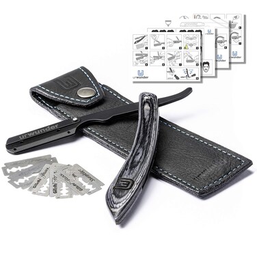 Precise German Straight Razor - urwunder - Shavio - Genuine Leather Case - Simple Manuals - 4-Pin Blade Holder [Black Arm/Black Wood]