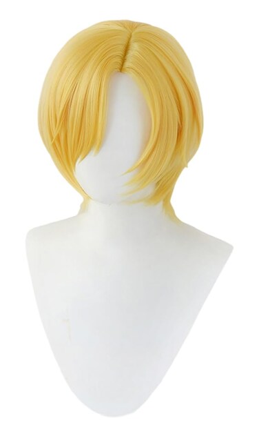 Anime Cosplay Wig Short Gold Hair Wig Layered Wig with Bangs Side Parting Wig Heat Resistant Hair Wig for Christmas Halloween Daily Party