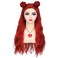 Women Long Curly Red Buns Wig with Red Heart Necklace and Earrings and Nose Stud for Princess Red Halloween Costume Party Cosplay