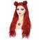Women Long Curly Red Buns Wig with Red Heart Necklace and Earrings and Nose Stud for Princess Red Halloween Costume Party Cosplay