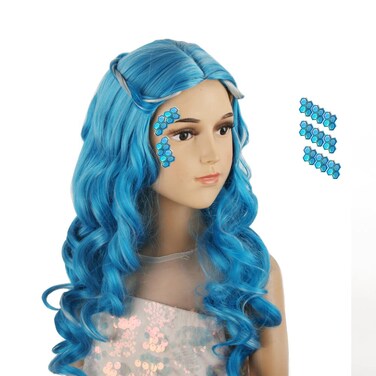 Long Light Blue Wig Cute Loose Curly Wigs kids Halloween Party Costume
