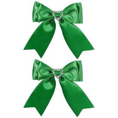 Green Hair Bow Clips Satin Bowknot Hair Clips Sweet Heart Rhinestones Ribbon Hairpins for Girls Chirstmas Valentine's Day Party Hair Accessories