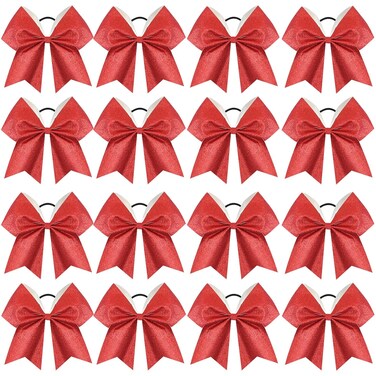 16PCS 8" Large Glitter Cheer Bows for Cheerleaders, CN Sparkly Hair Bows with Elastic Hair Ties Accessories for Teens Girls Women Cheerleading Softball Competition Sports