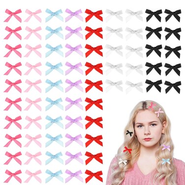70 Pieces Mini Bowknot Ribbon Cute Satin Hair Bows Claw Clips Non-Slip Small Kawaii Ribbon Hairpins Barrettes for Women Girls Teens Halloween Christmas Hair Decoration Accessories