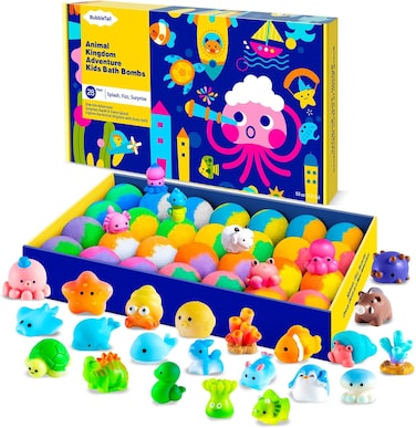 Bath Bombs for Kids with Surprise Inside, 28 Fun Bath Bombs with Land &amp; Sea Animal Toys, Kids-Friendly &amp; Non-Toxic Fizzy Shower Bombs for Girls Boys, Handmade Bubble Bath Gift for Birthday, Christmas
