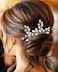 Evild Bridal Hair Pins Flower Bride Headpieces Pearls Hair Clips Crystal Wedding Hair Accessories for Brides and Bridesmaids(Pack of 3) (Silver)