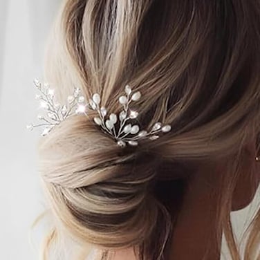 Evild Bridal Hair Pins Flower Bride Headpieces Pearls Hair Clips Crystal Wedding Hair Accessories for Brides and Bridesmaids(Pack of 3) (Silver)