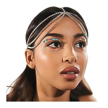 NAISKA Silver Rhinestone Head Chain Wedding Bridal Crystal Headpiece Cap Boho Forehead Bridal Headband Halloween Party Layered Hair Jewelry Accessories for Women and Girls