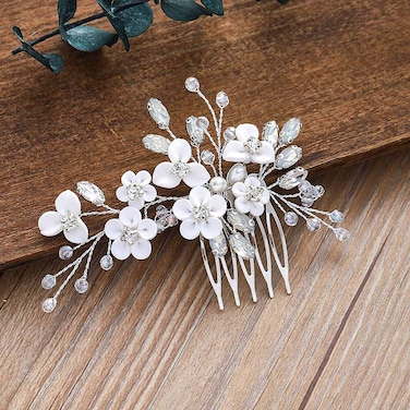 Unicra Silver Bride Wedding Hair Comb Flower Bridal Headpiece Sparkly Rhinestone Hair Accessories Crystal Hair Piece Jewelry for Women and Girls