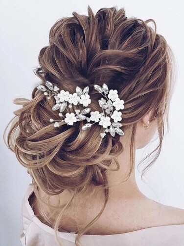 Unicra Flower Bride Wedding Hair Pins Silver Crystal Bridal Hair Pieces Pearl Hair Accessories for Women and Girls (Pack of 3) (A-Silver)