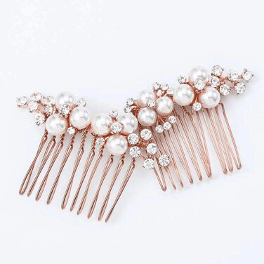 Asooll Gold Wedding Pearl Hair Comb Bride Crystal Headpiece Bridal Rhinestone Hair Clip Hair Accessories for Women and Girls (Set of 2) (C-Rose Gold)