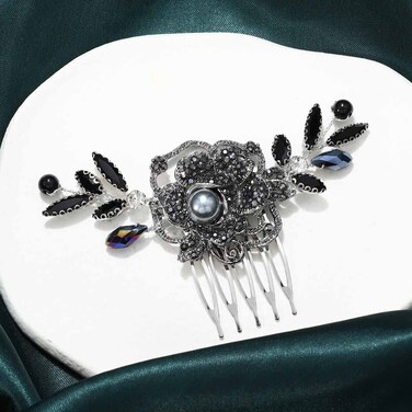 Casdre Black Wedding Hair Comb Silver Rhinestone Bridal Hair Piece Crystal Evening Party Hair Accessories for Women and Girls