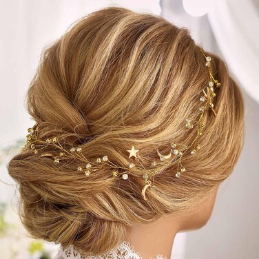 CASDRE Star Rhinestone Hair Vine Gold Moon Headpiece Bridal Headband Crystal Bride Wedding Hair Accessories for Women and Girls