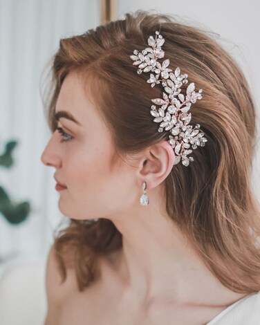 Evild Rhinestone Wedding Hair Comb Leaf Bead Bride Headpieces Hair Clip Crystal Bridal Headdress Flower Wedding Hair Accessories for Brides and Bridesmaids (Rose)