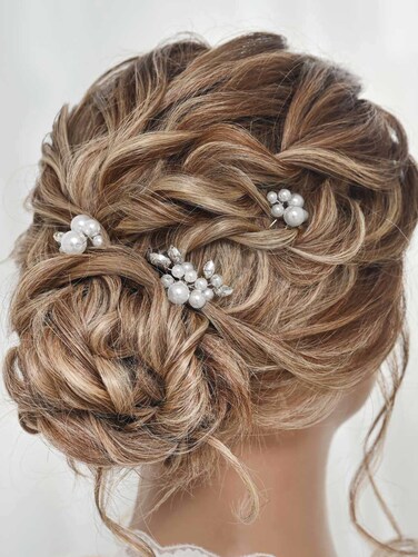 Heread Pearl Bride Wedding Hair Pins Crystal Bridal Headpiece Hair Accessories for Women and Girls （Pack of 3） (Silver)