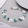 Flower Leaf Crystal Wedding Hair Vine for Bride Bridesmaid Pearls Beads Crystal Hair Accessories for Women and Girls Peacock Blue