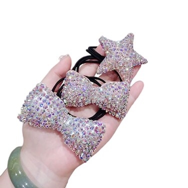 2Pcs Luxury Bling Crystal Hair Bands Korean Fashion Rhinestone Bracelet Hair Bow Ties Scrunchies for Women Girls