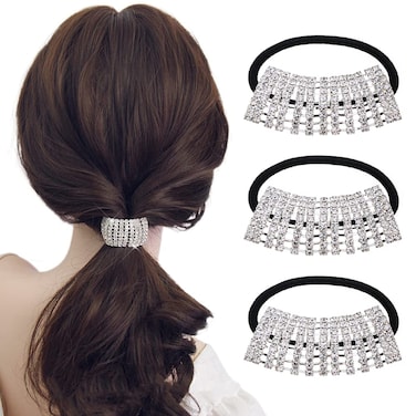 3Pcs Elegant Hair Scrunchies Elastic Rhinestone Hair Ties Bands Headband for Women Girls Ponytail Holder
