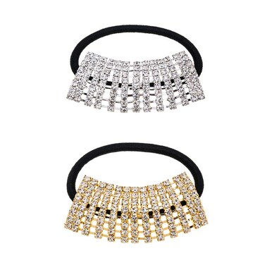 2pcs Elastic Hair Bands Silver/Gold Rhinestone Crystal Hair Ropes Ponytail Holder Hair Ties Accessories for Women Girls