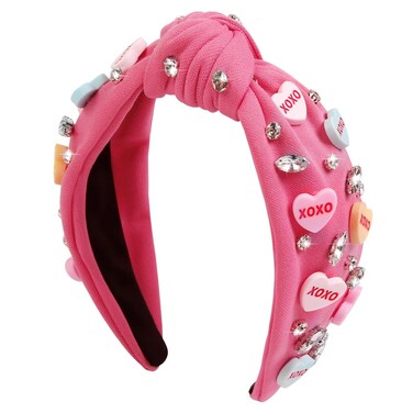 Knotted Headband for Women Crystal Rhinestone Headband Non Slip Wide Top Knot Headband Hair Accessories Gift for Women Lover(Pink)