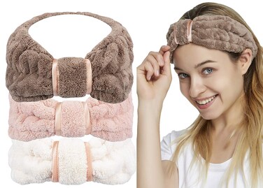 Spa Facial Headbands for Women Makeup and Washing Face Terry Headband Elastic Hairband for Skincare Headband Head Wrap Great Gift for Women Girls 3-pack